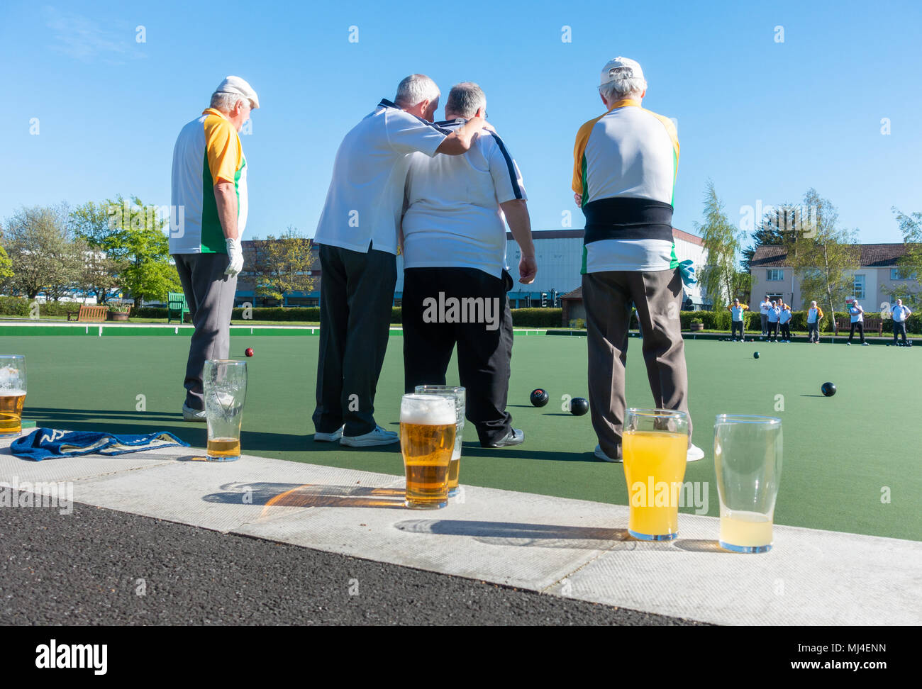 Beer and bowling on a hot day at Billingham, north east England, UK. Stock Photo