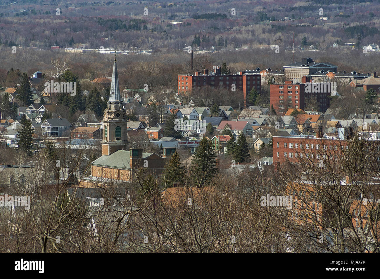 Arial shot of the city of Utica, New York Stock Photo