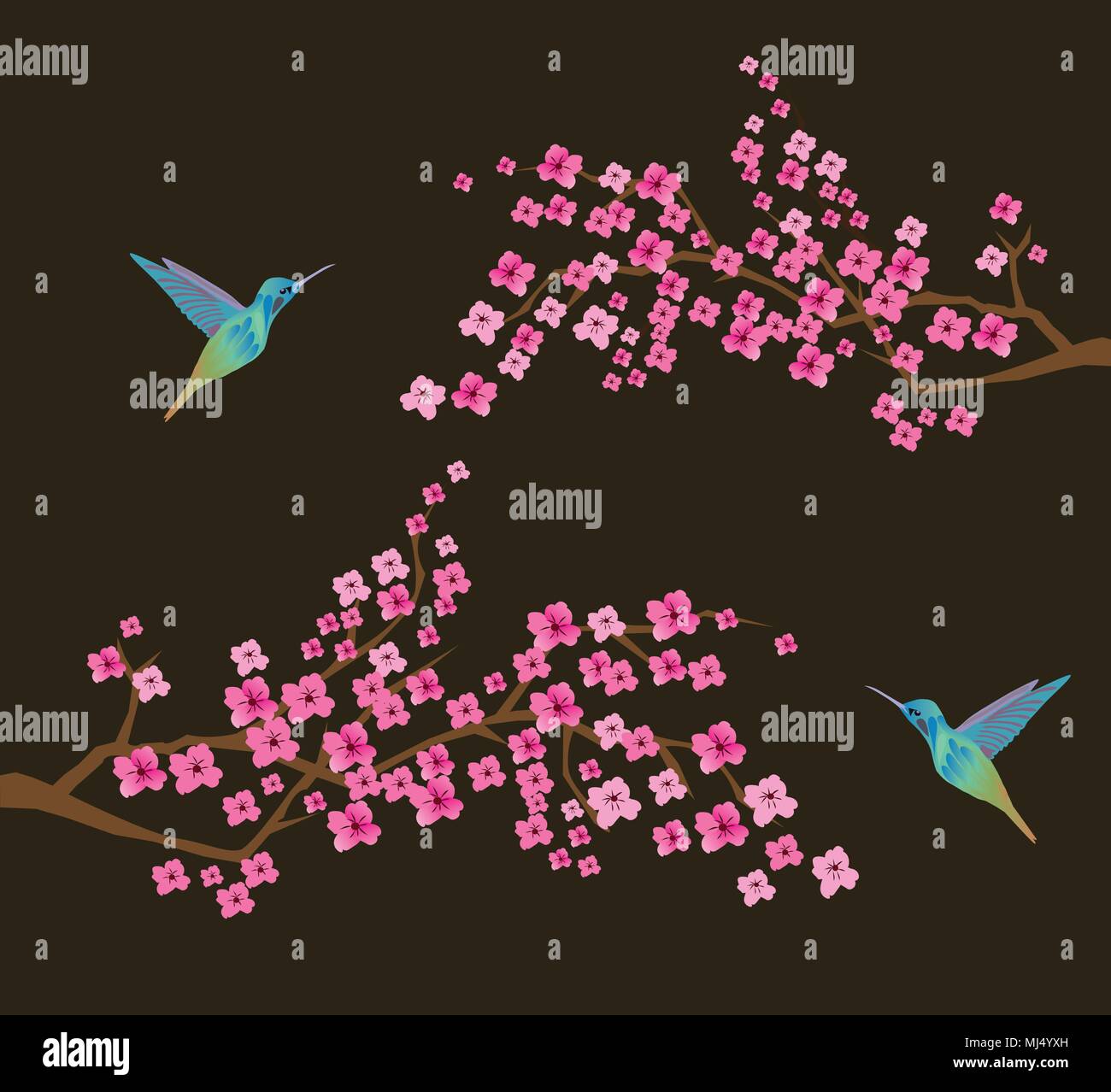 vector illustration of cherry blossom branches with birds Stock Vector Image & Art Alamy