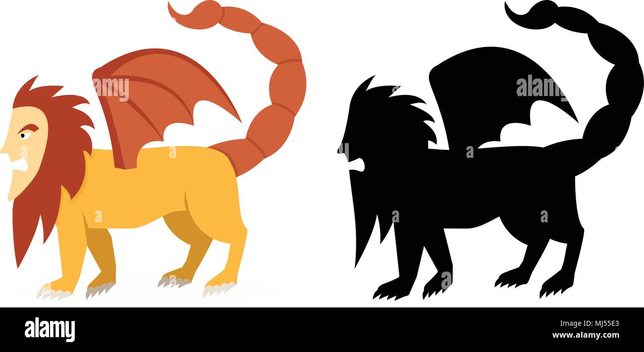 Side view, Manticore in flat and silhouette vector art design Stock Vector