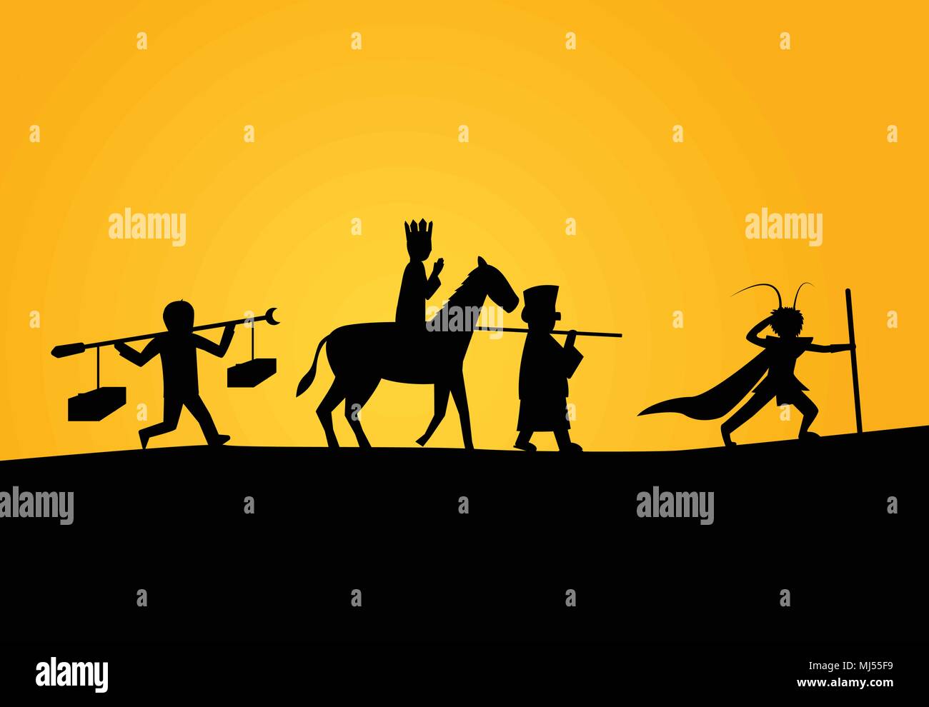 Closeup Journey to the West in silhouette vector art Stock Vector