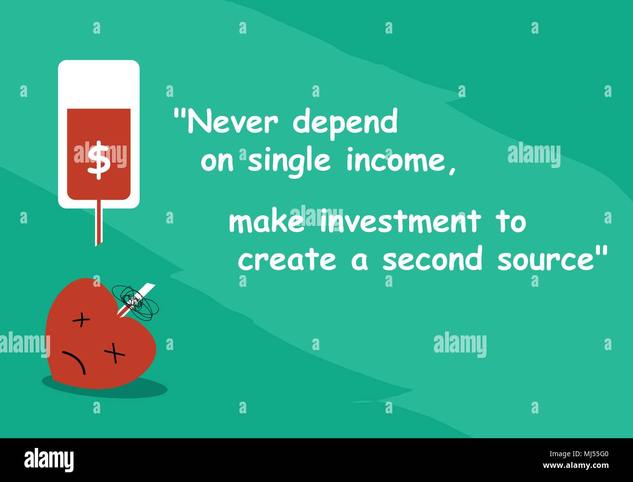 'Never depend on single income, make investment to create a second source' with graphic art Stock Vector