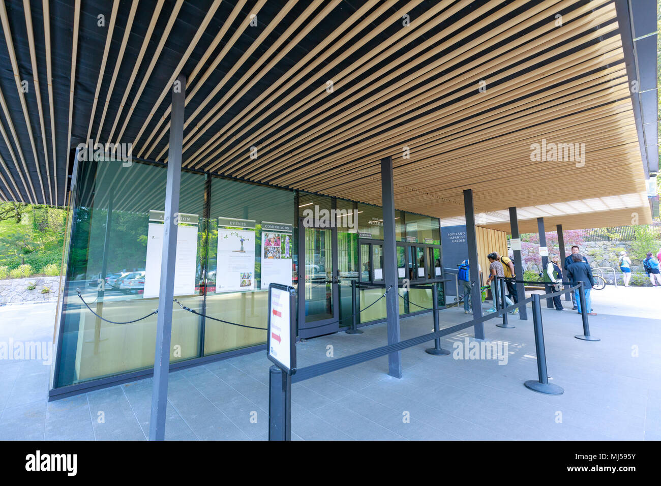 Portland, Oregon, USA - April 26, 2018 : The main entrance of Portland Japanese Garden at spring season Stock Photo