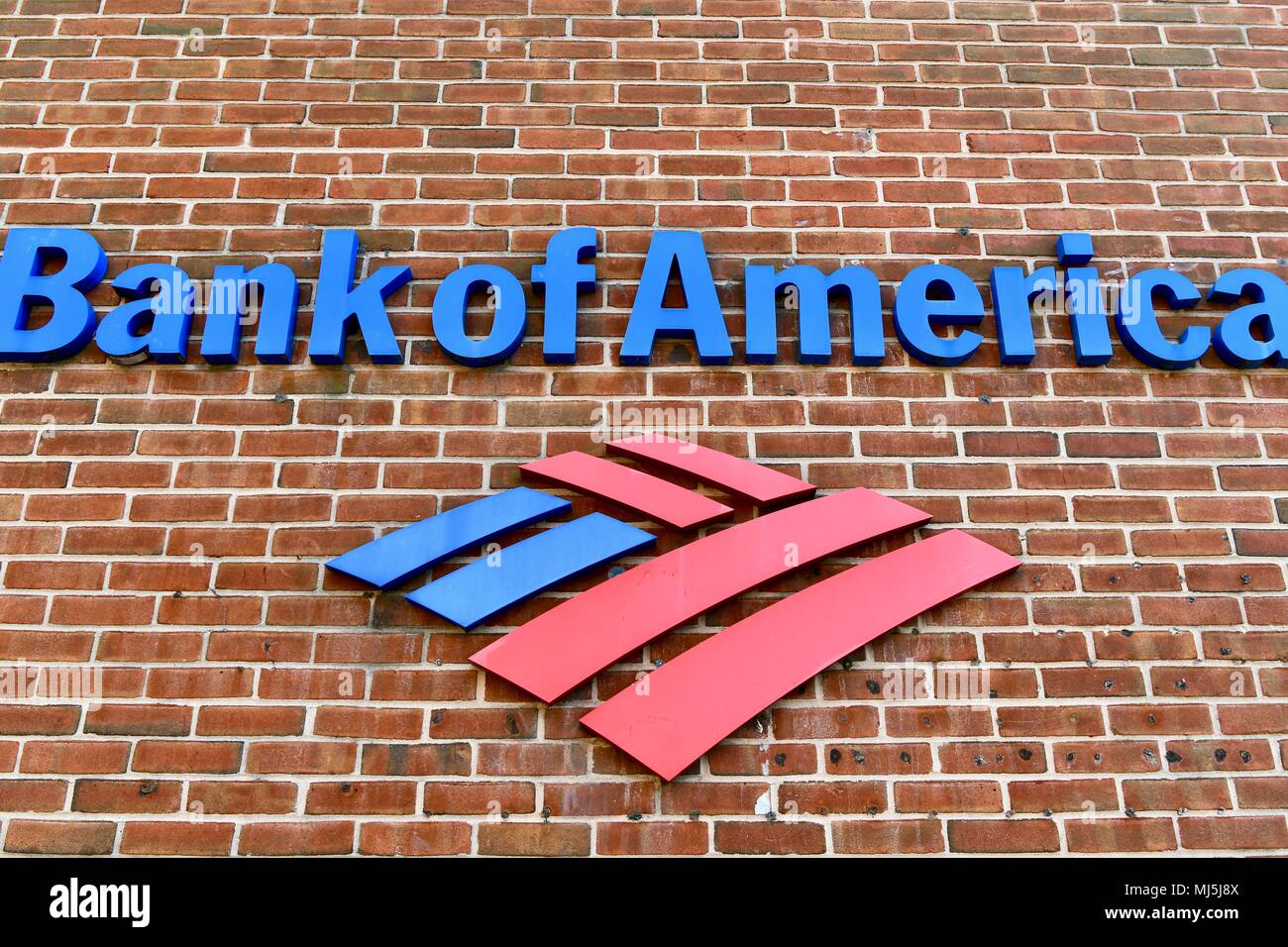 Bank of America building exterior with bank logo, USA Stock Photo