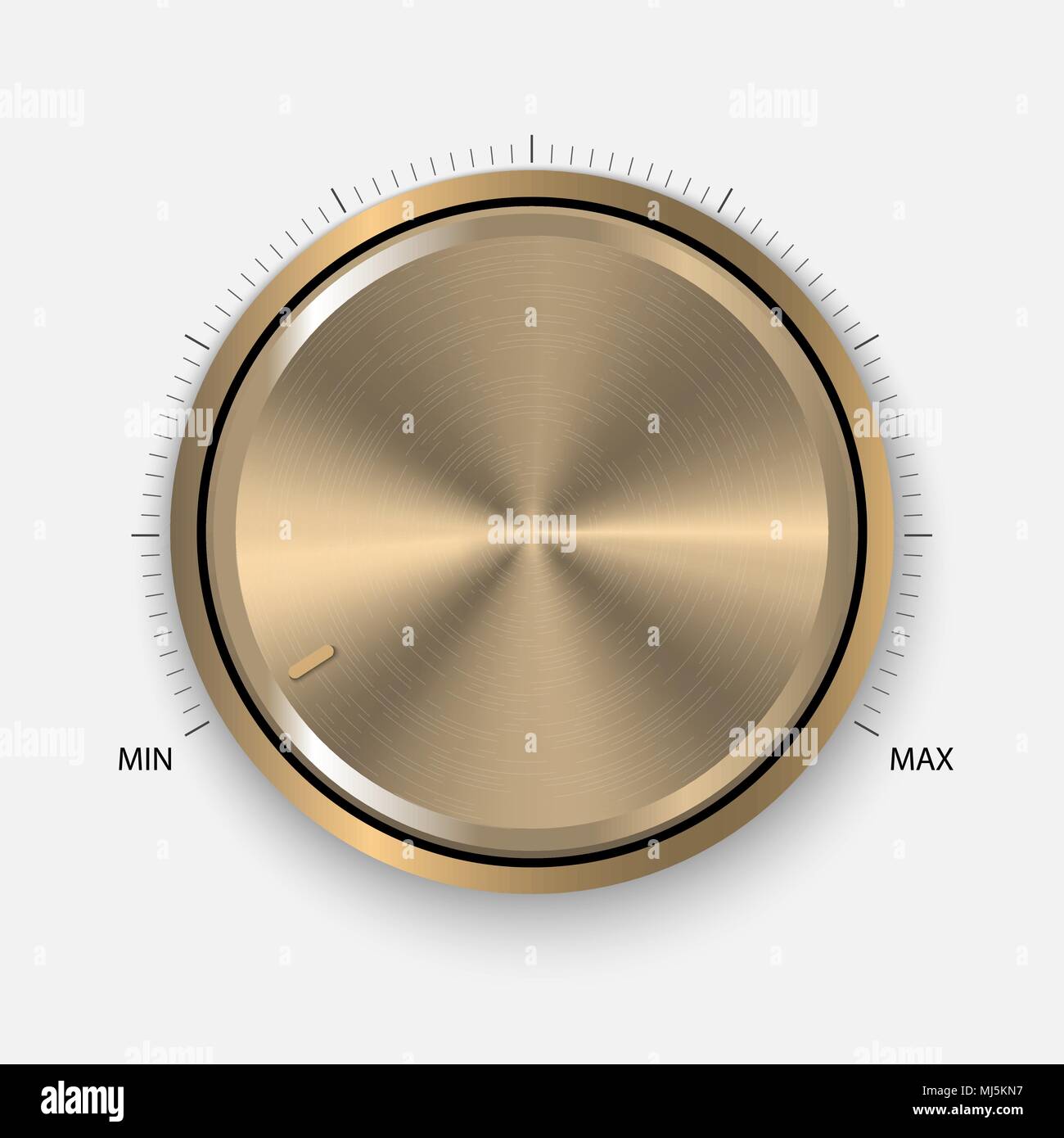 Dial Knob. Realistic Gold Button With Circular Processing. Volume