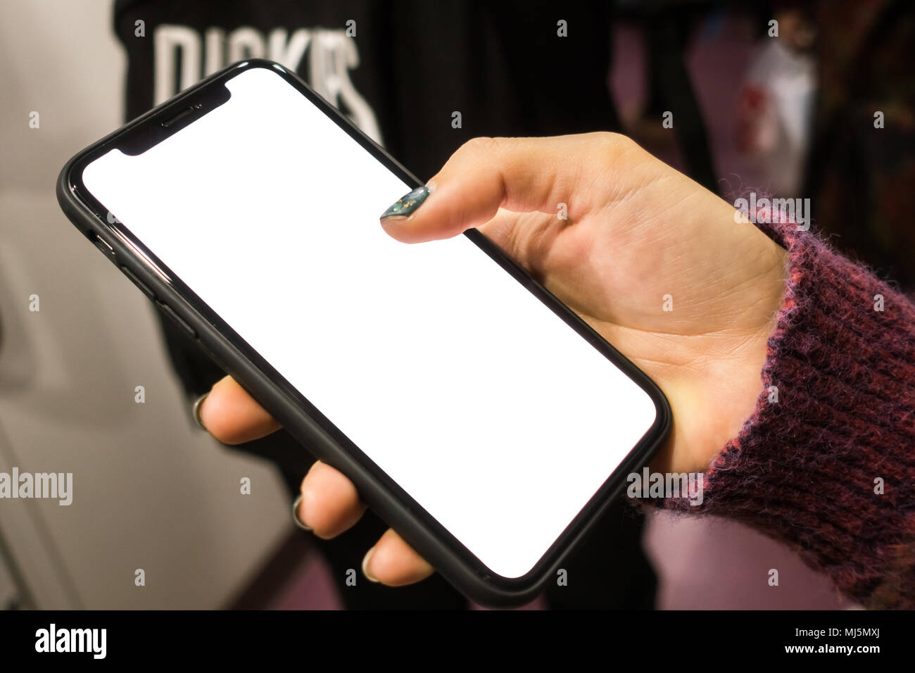 Billboard Rectangular White Mockup on the Phone Stock Photo