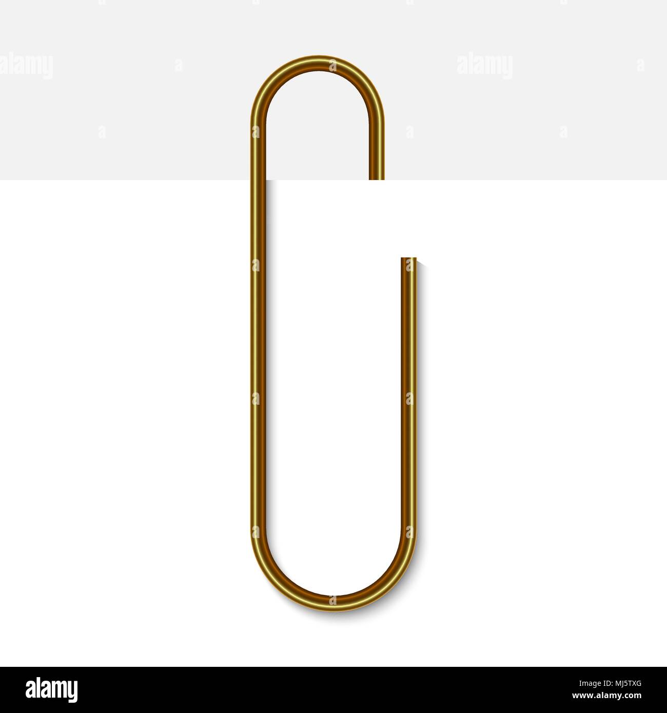 Paper clip on paper. Realistic golden paperclip vector illustration