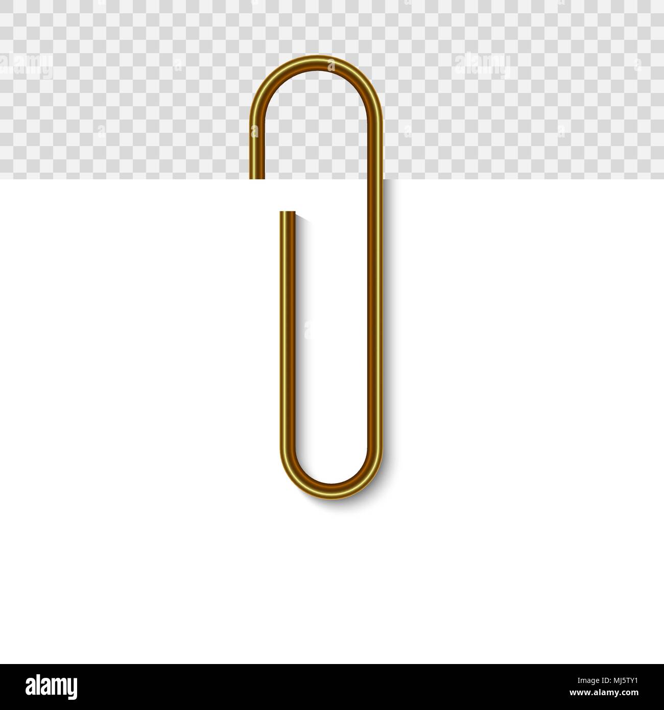 Paper clip on paper. Realistic golden paperclip vector illustration