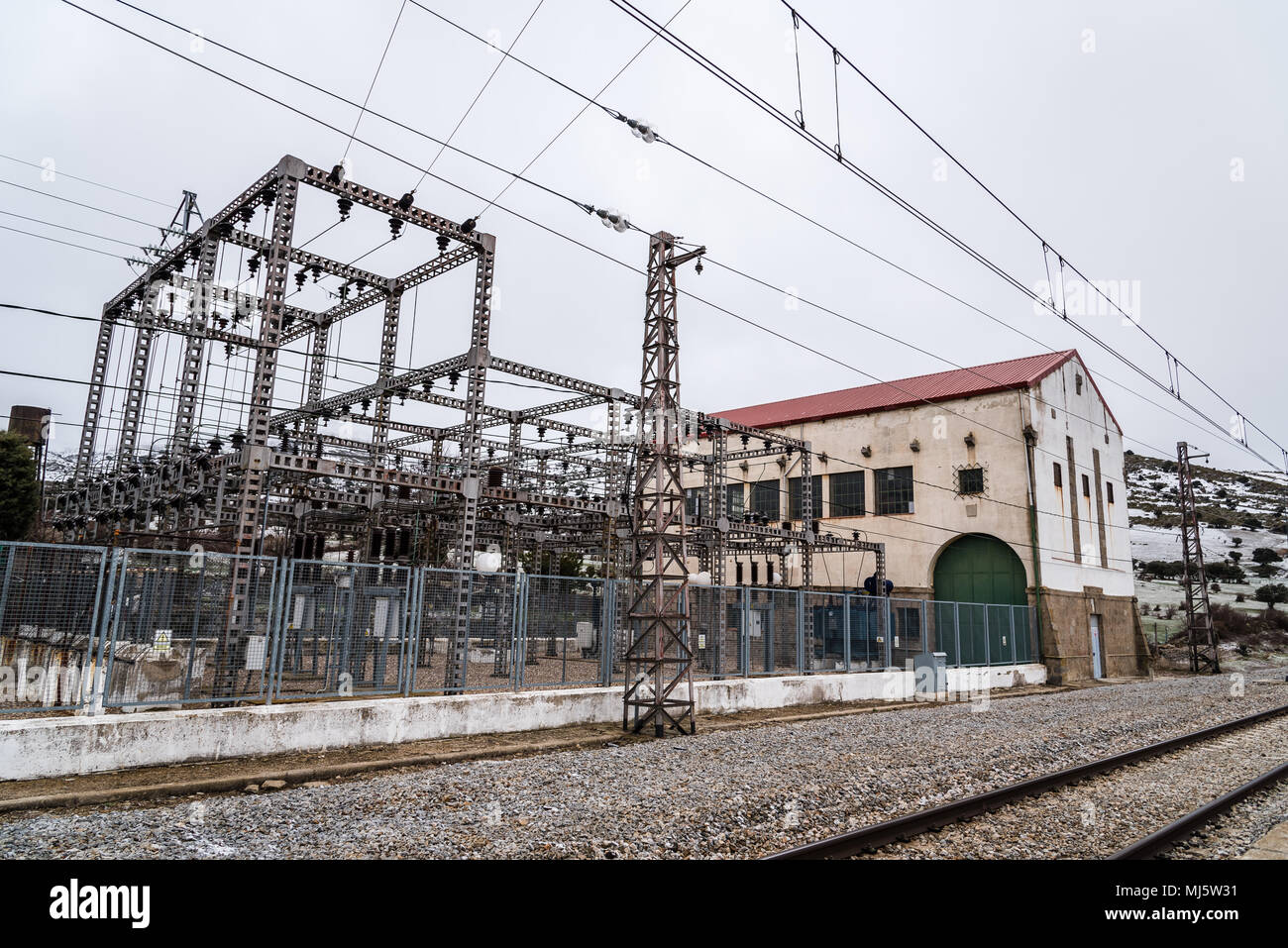 Electrical substation for power supply to railway against sky Stock Photo -  Alamy
