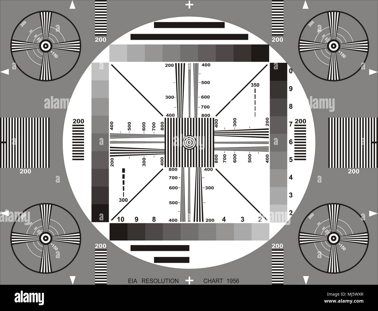 Television test card or pattern. TV Resolution test charts Stock Vector