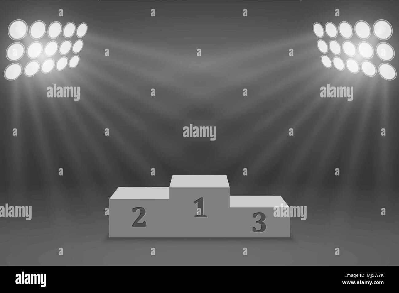 Sports winner pedestal podium illuminated by searchlights Stock Vector