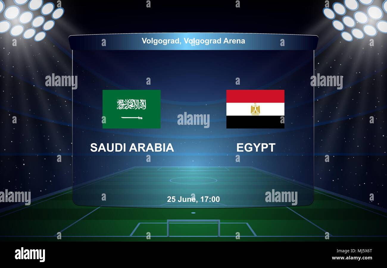 Saudi Arabia vs Egypt football scoreboard broadcast graphic soccer template Stock Vector