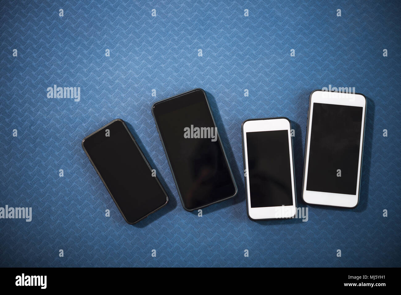 View of Connection technology concept. Smartphones on the floor with free copy ...