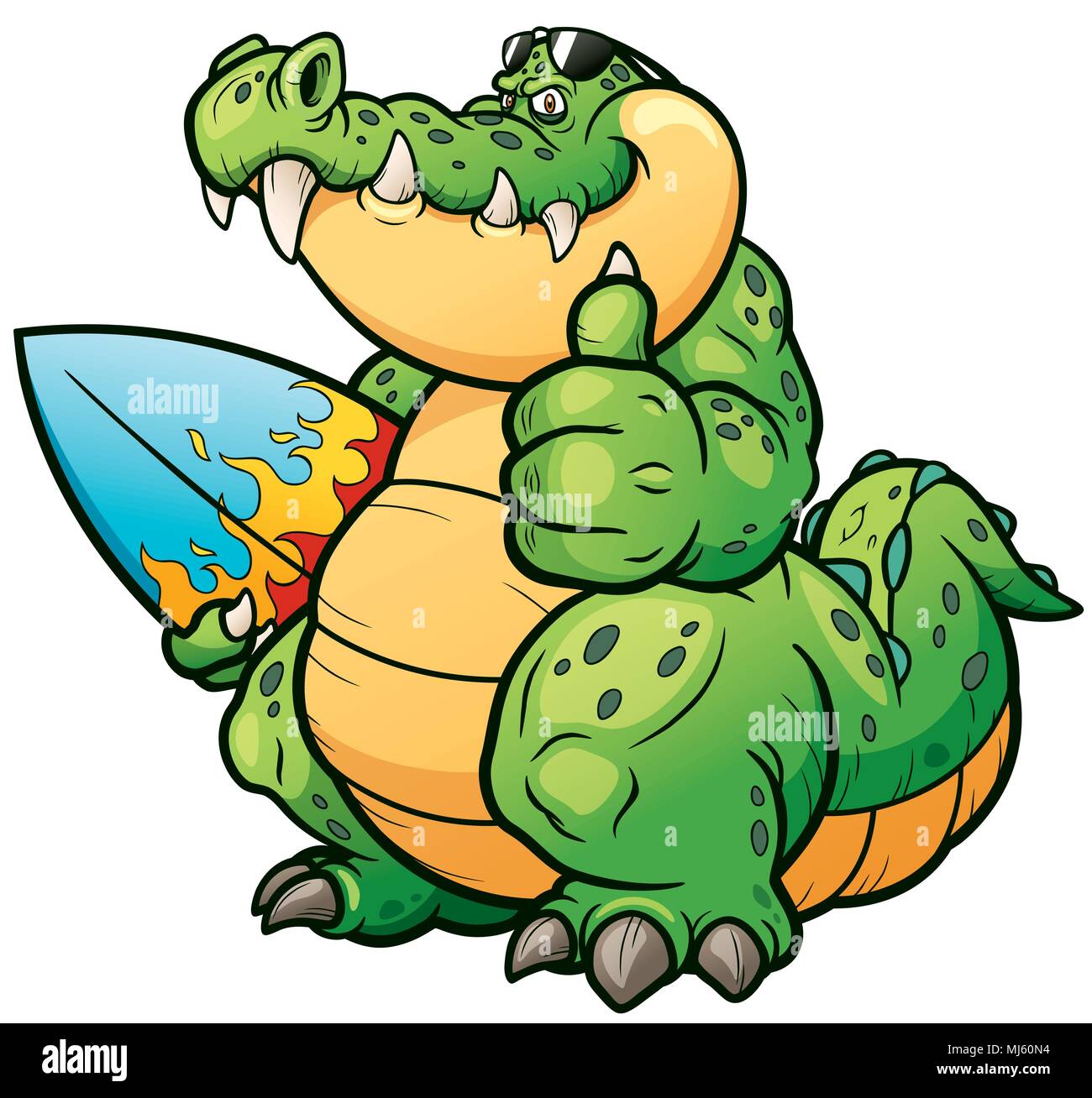 Vector illustration of Cartoon crocodile with surfboard Stock Vector