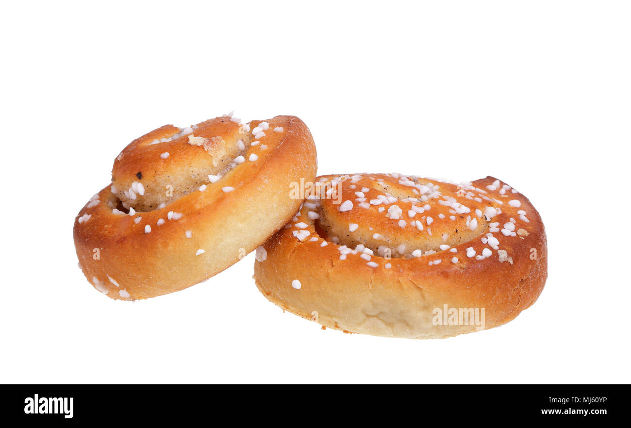 Two cinnamon buns white background. Stock Photo
