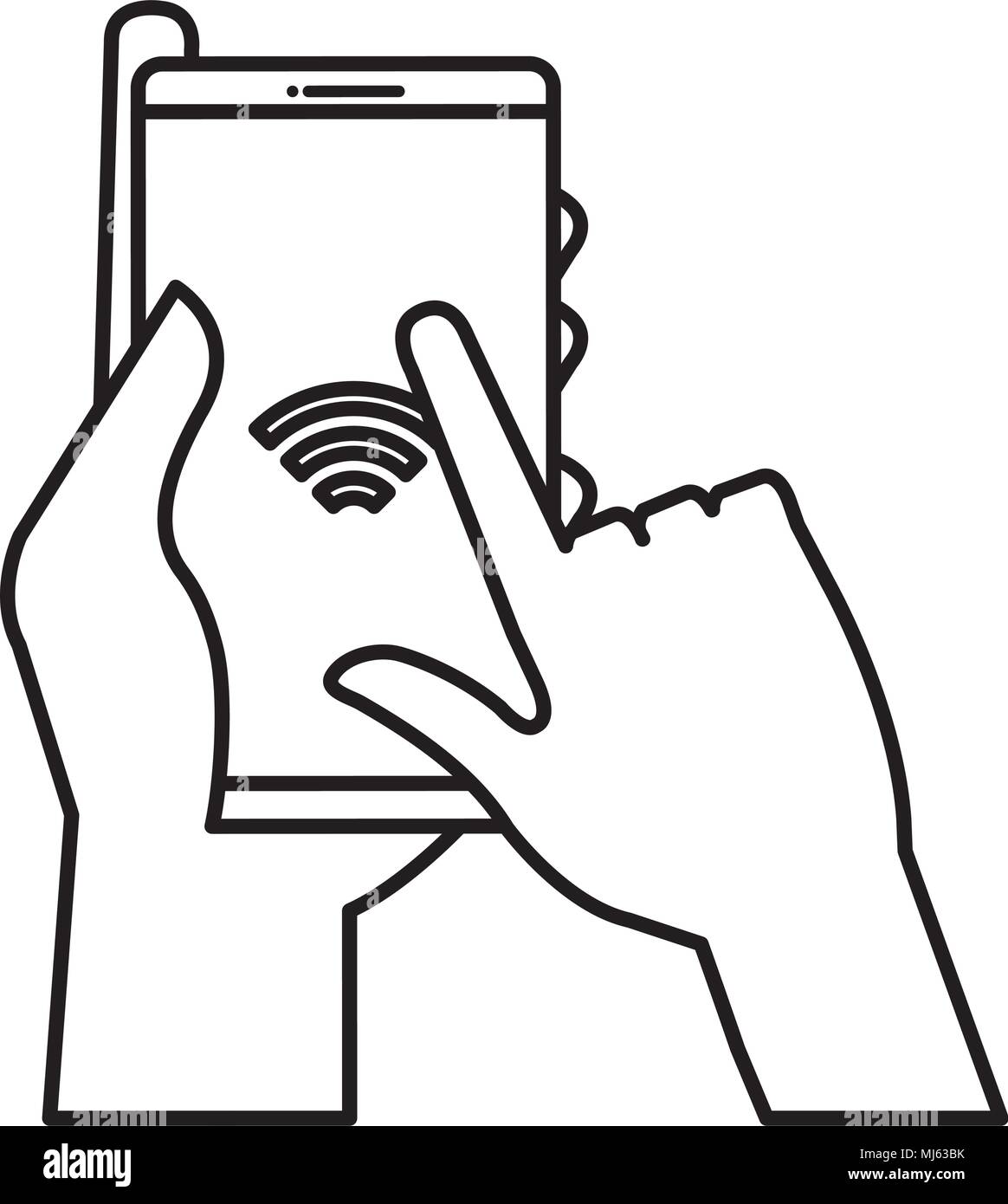 hand with smartphone device isolated icon Stock Vector Image & Art - Alamy