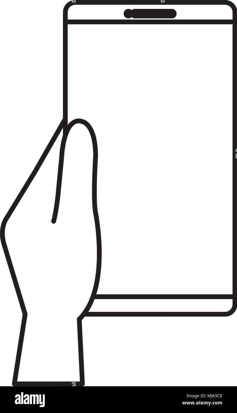 hand with smartphone device isolated icon Stock Vector Image & Art - Alamy