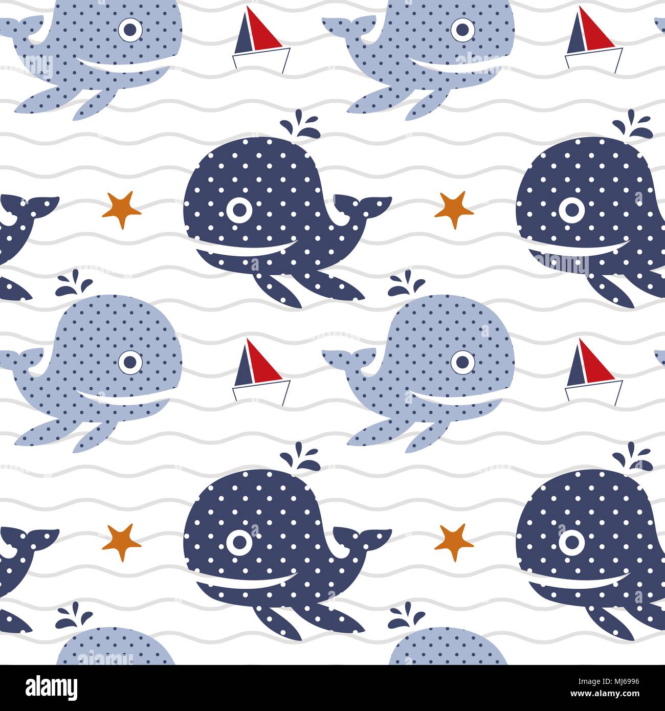 Vector illustration seamless pattern with whale and ship Stock Vector ...