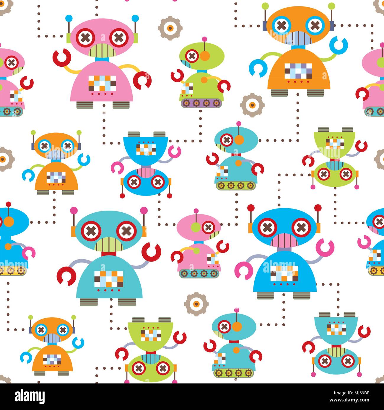 Vector illustration seamless pattern with Robot Stock Vector Image ...