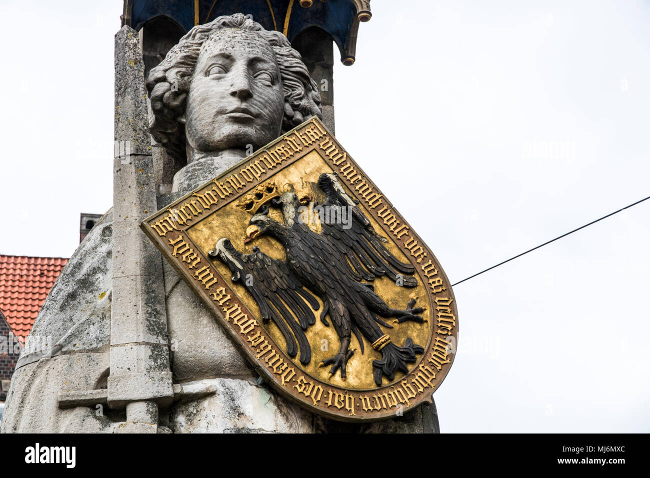 Bremen, Germany. The Bremen Roland, a statue of Roland (a Frankish military leader under Charlemagne) erected in 1404. Market square (Rathausplatz) Stock Photo