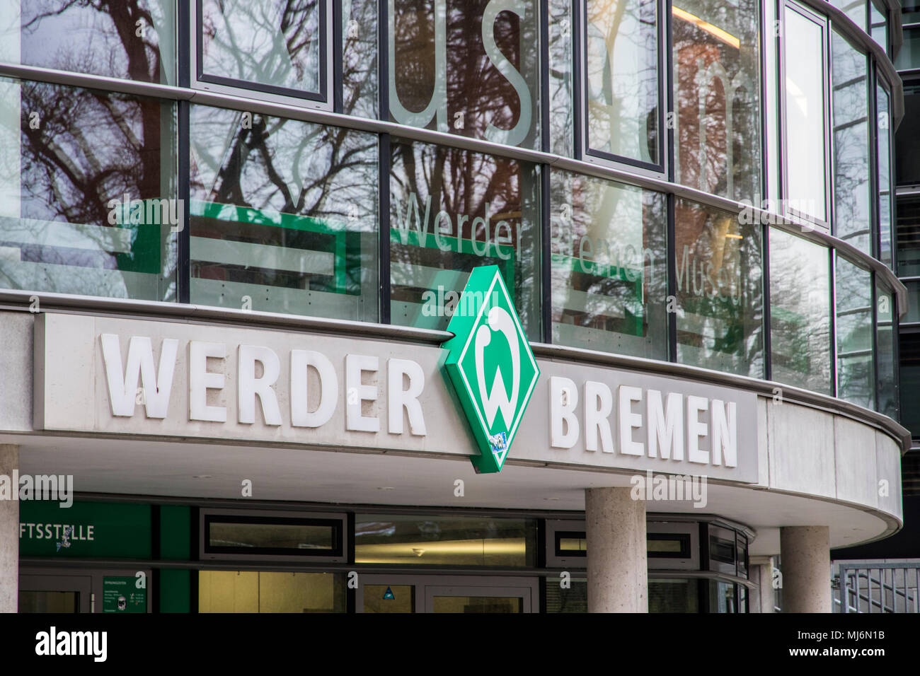 Bremen, Germany. Emblem of German sports football club SV Werder Bremen in the outside of the Weserstadion Stock Photo