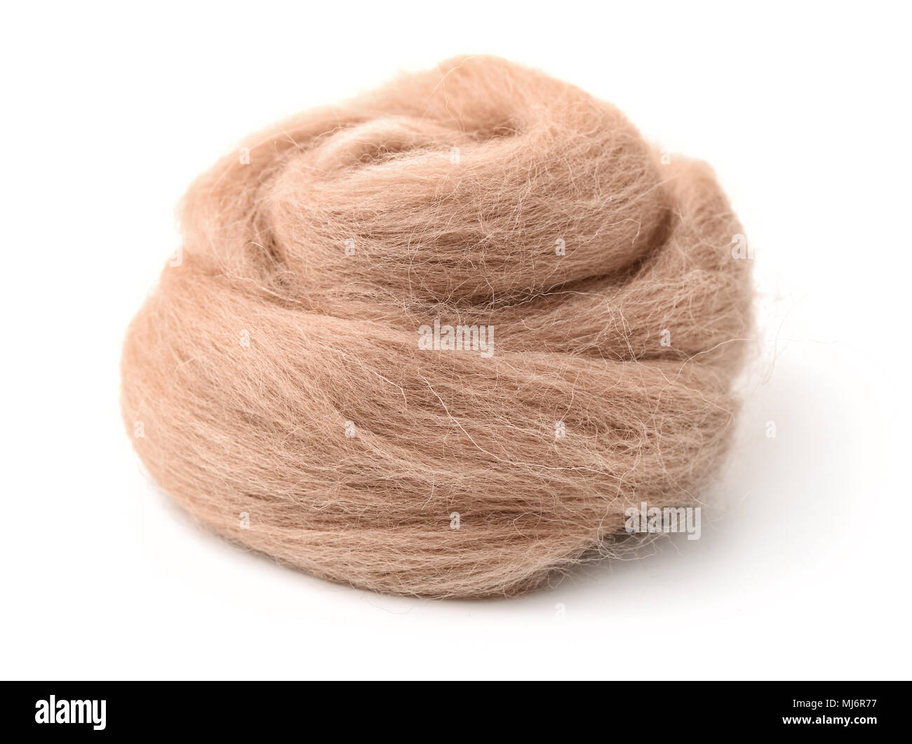 Hank of beige wool yarn isolated on white Stock Photo