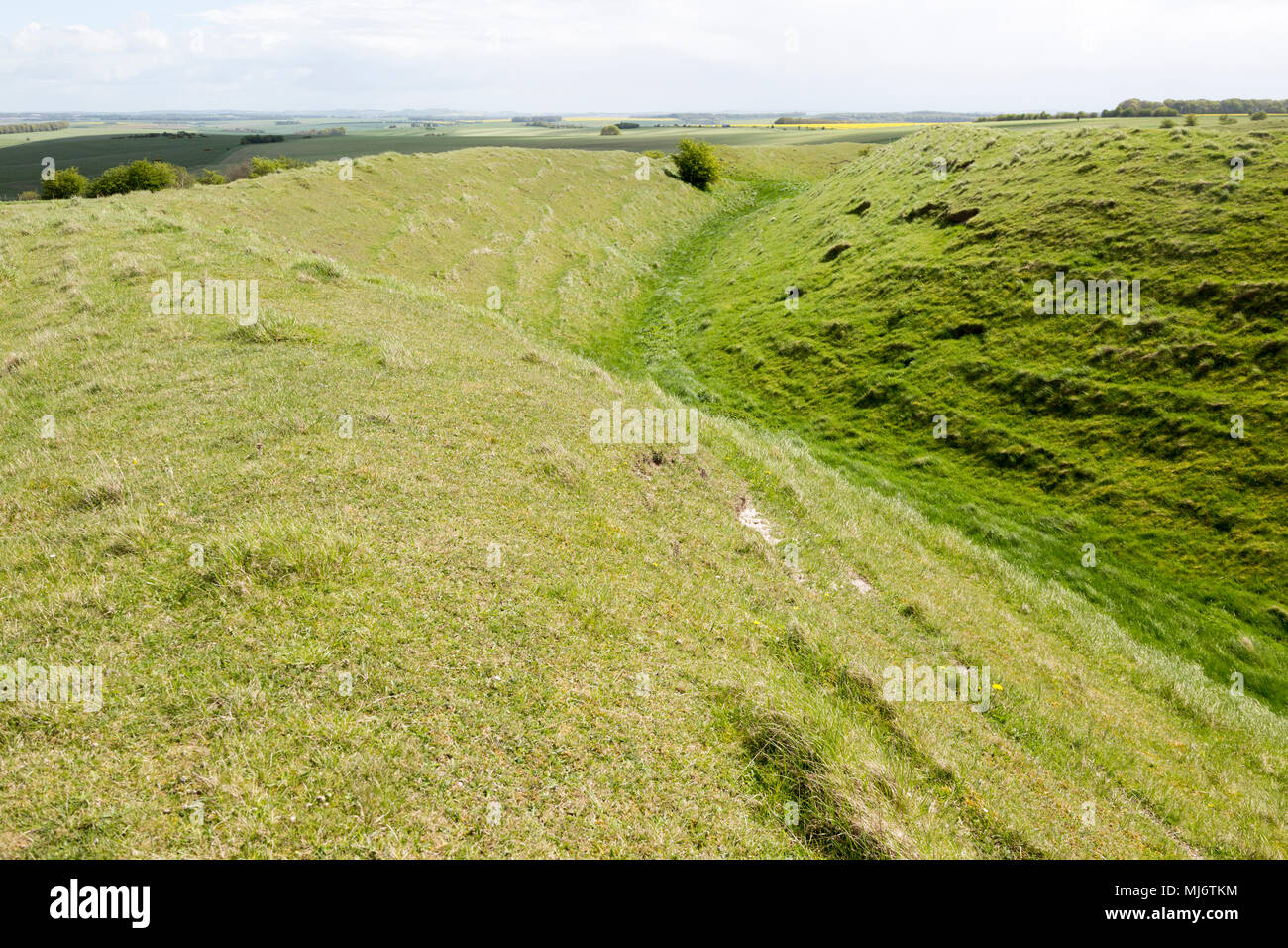 Defensive ramparts and ditch Yarnbury Castle, Iron Age hill fort ...