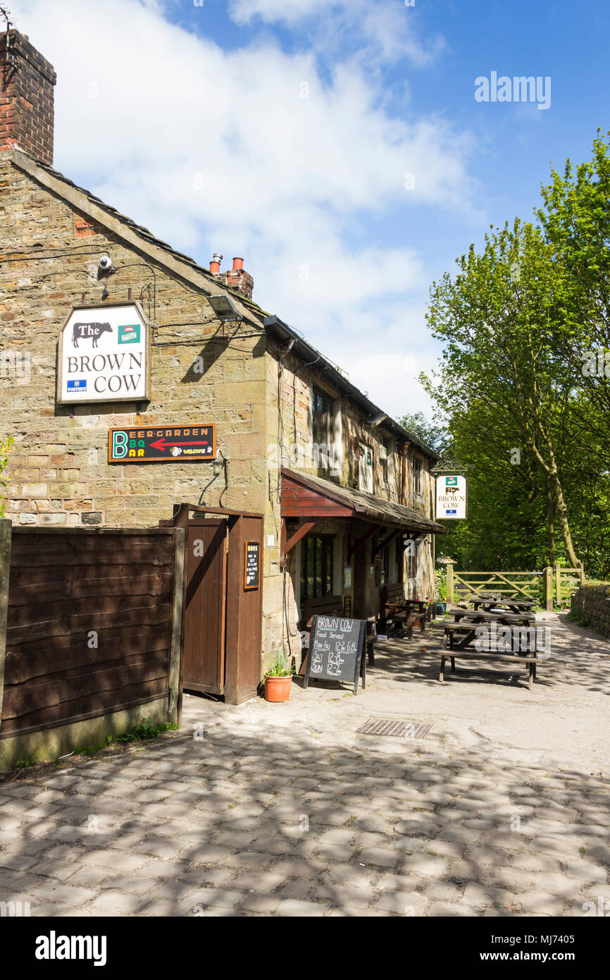 The Brown Cow pub in Burrs Country Park,  Bury, Greater Manchester. Stock Photo