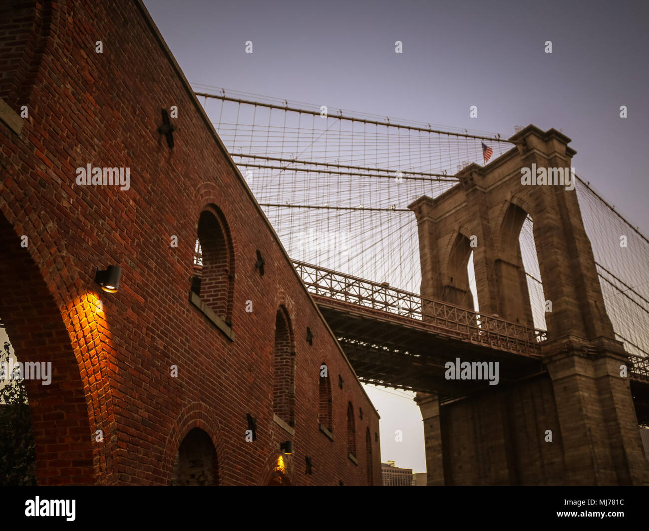 Brooklyn bridge and brik wall Stock Photo
