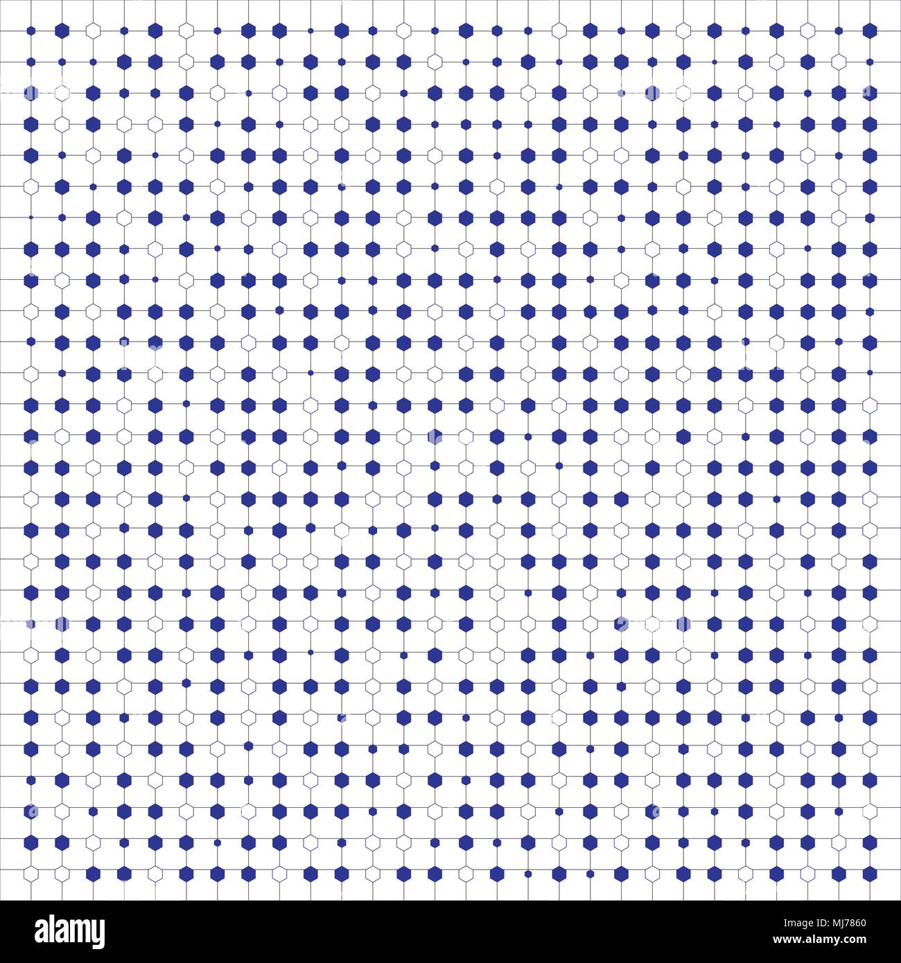Abstract blue color hexagons pattern on grid background. Vector illustration Stock Vector