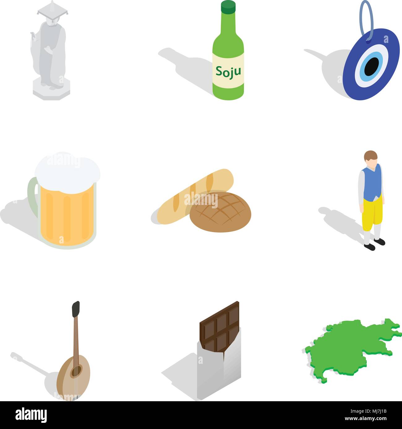 World situation icons set, isometric style Stock Vector