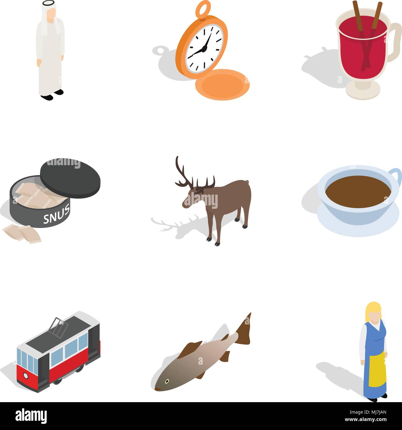 World conjuncture icons set, isometric style Stock Vector