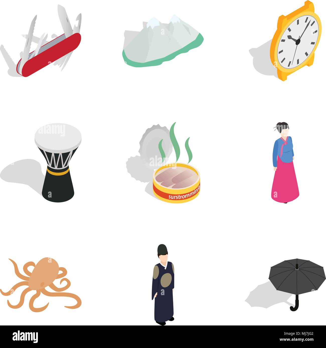 Fiefdom icons set, isometric style Stock Vector