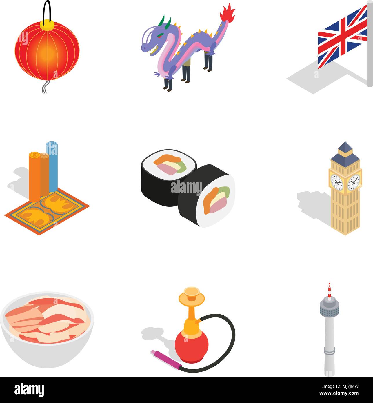 World play icons set, isometric style Stock Vector