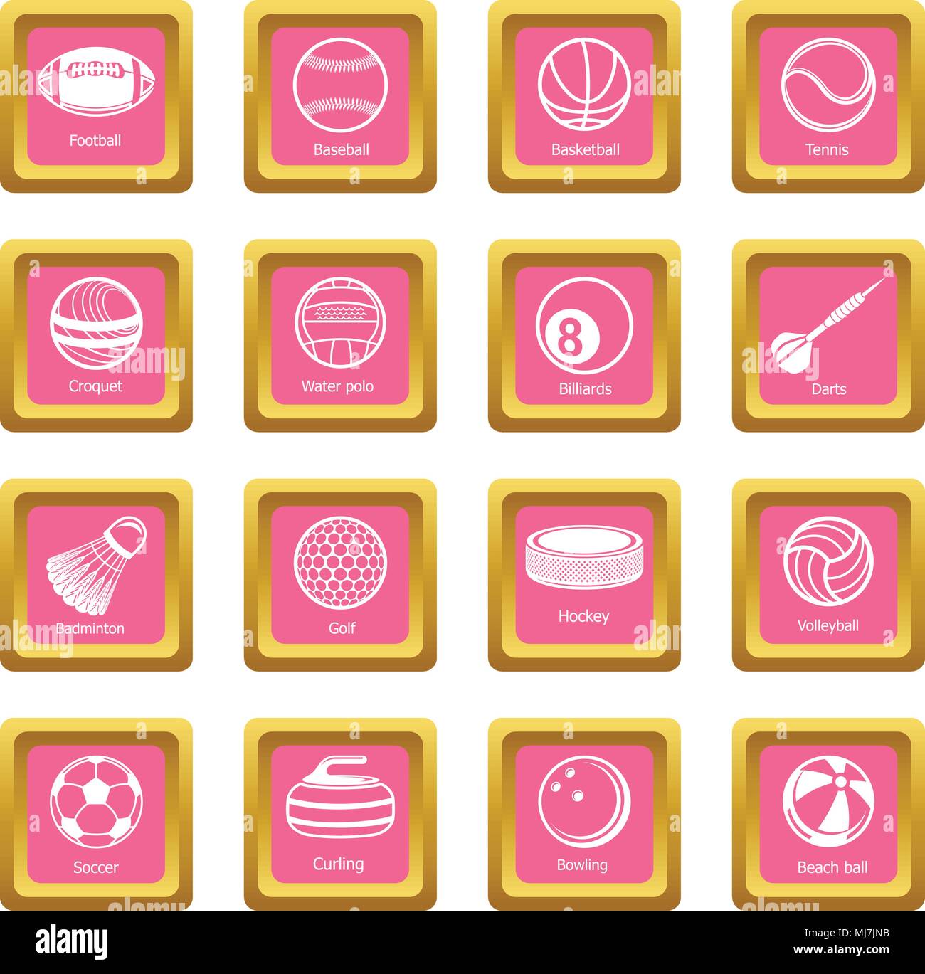 Sport balls equipment icons set pink square vector Stock Vector Image ...