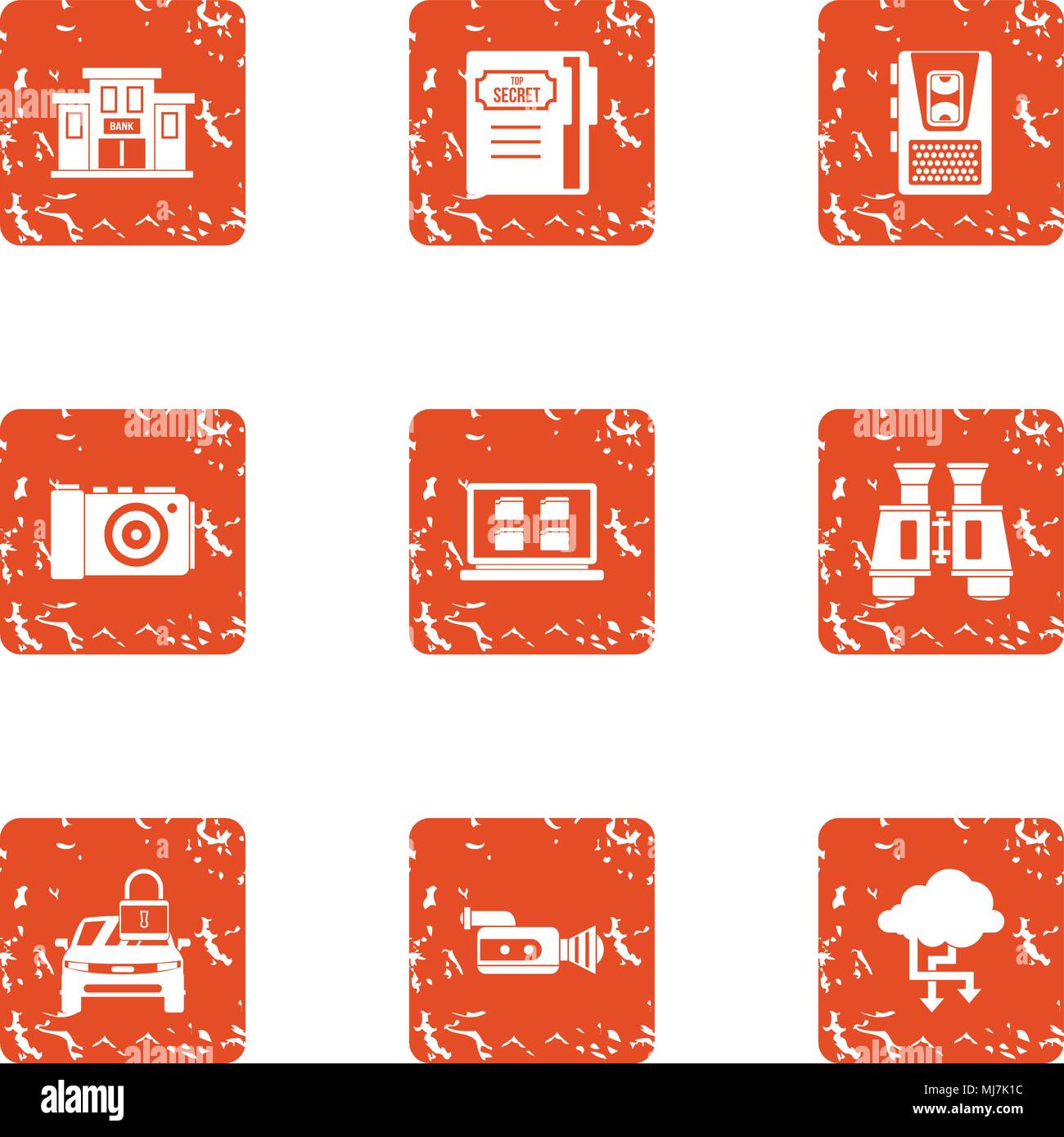 Machine protection icons set, grunge style Stock Vector
