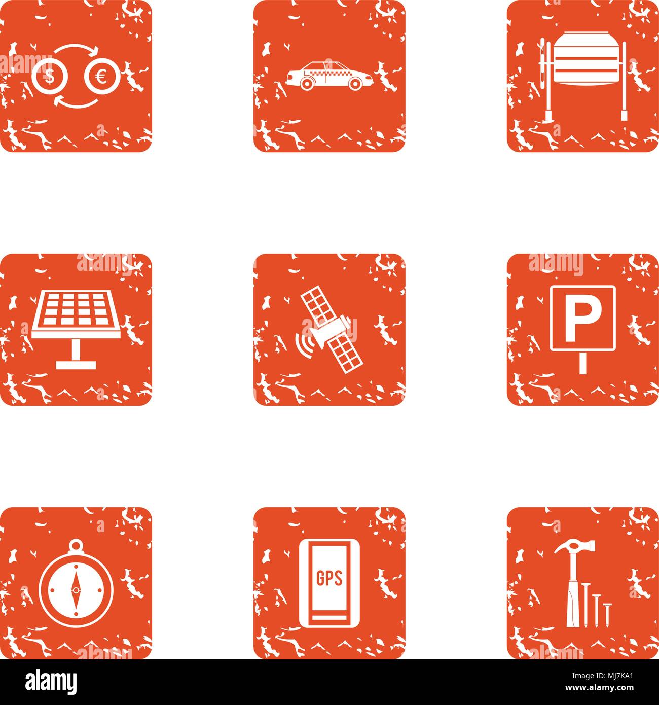 Observation compass icons set, grunge style Stock Vector
