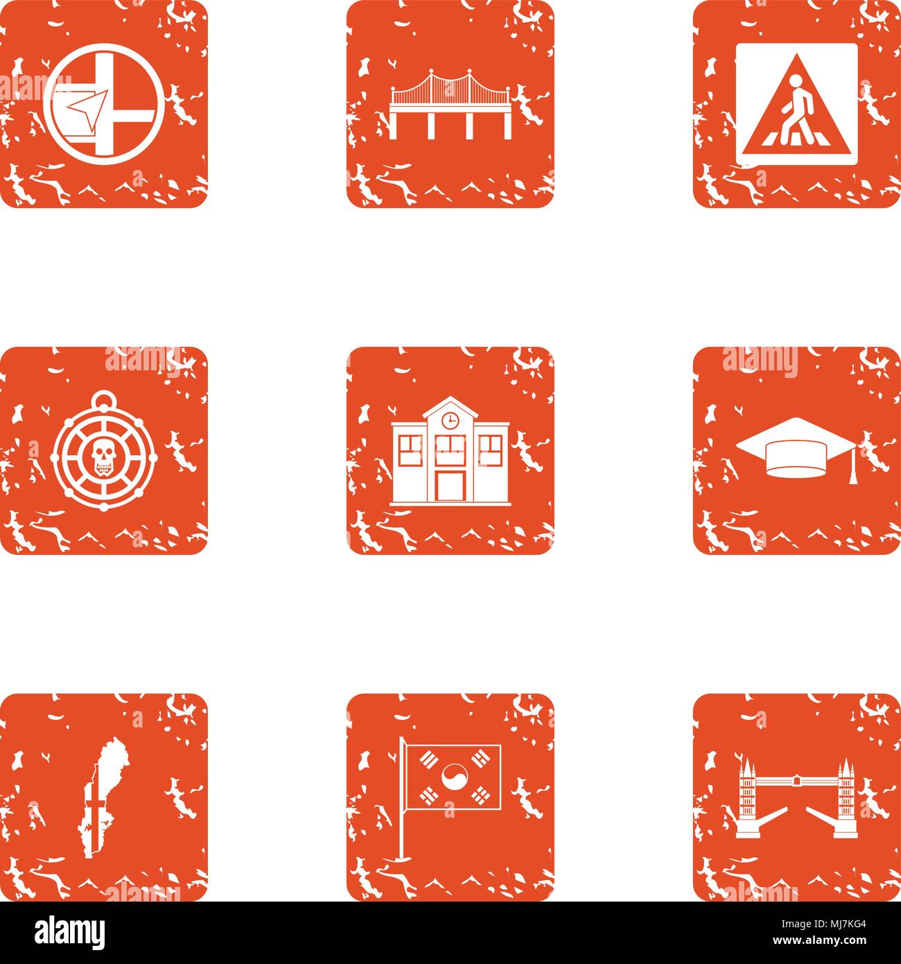 Avenue icons set, grunge style Stock Vector