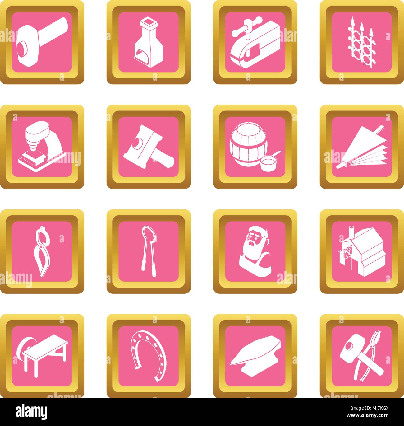 Blacksmith tools icons set pink square vector Stock Vector