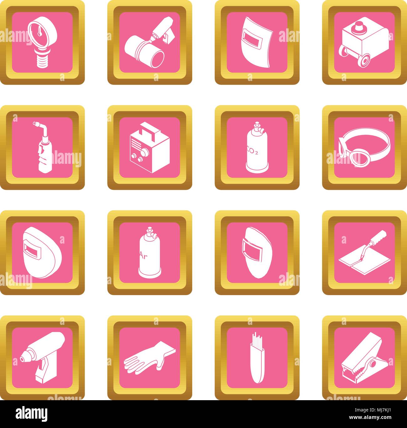 Welding tools icons set pink square vector Stock Vector