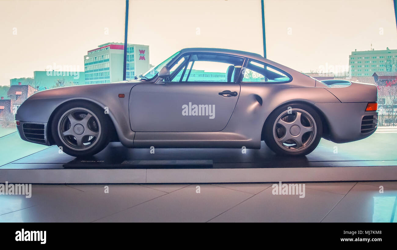 STUTTGART, GERMANY-APRIL 7, 2017, 2017: 1988 Porsche 959 in the Porsche Museum. This car is the one of the most famous Porsche's. Stock Photo