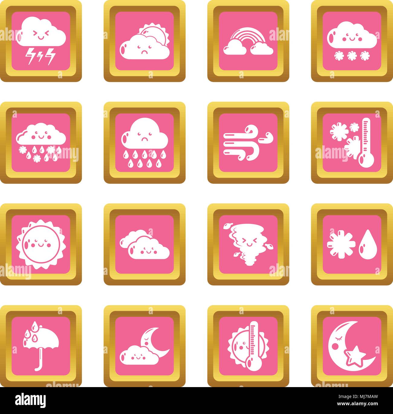 Weater icons set pink square vector Stock Vector