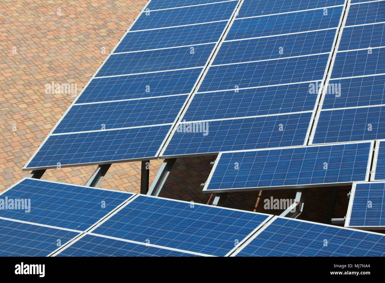 Solar panels - photovoltaic electricity cells installation in Apulia, Italy. Stock Photo