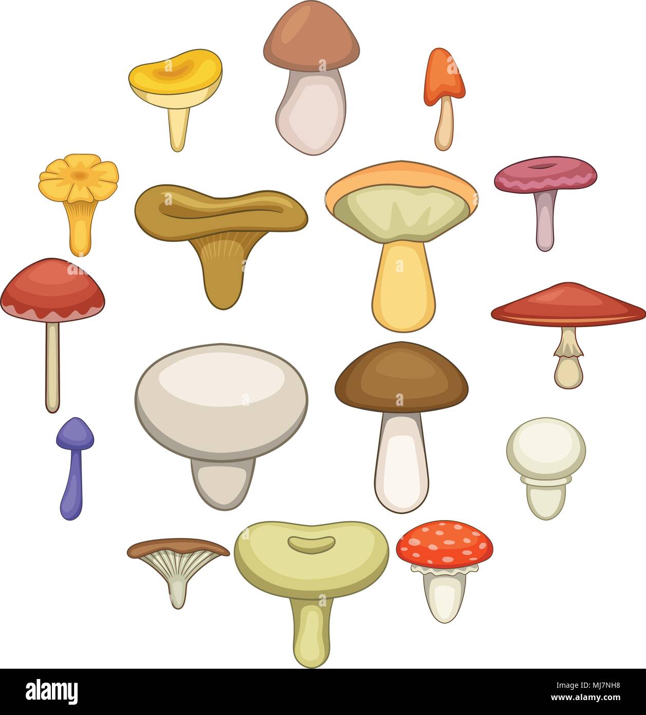 Mushroom icons set, cartoon style Stock Vector
