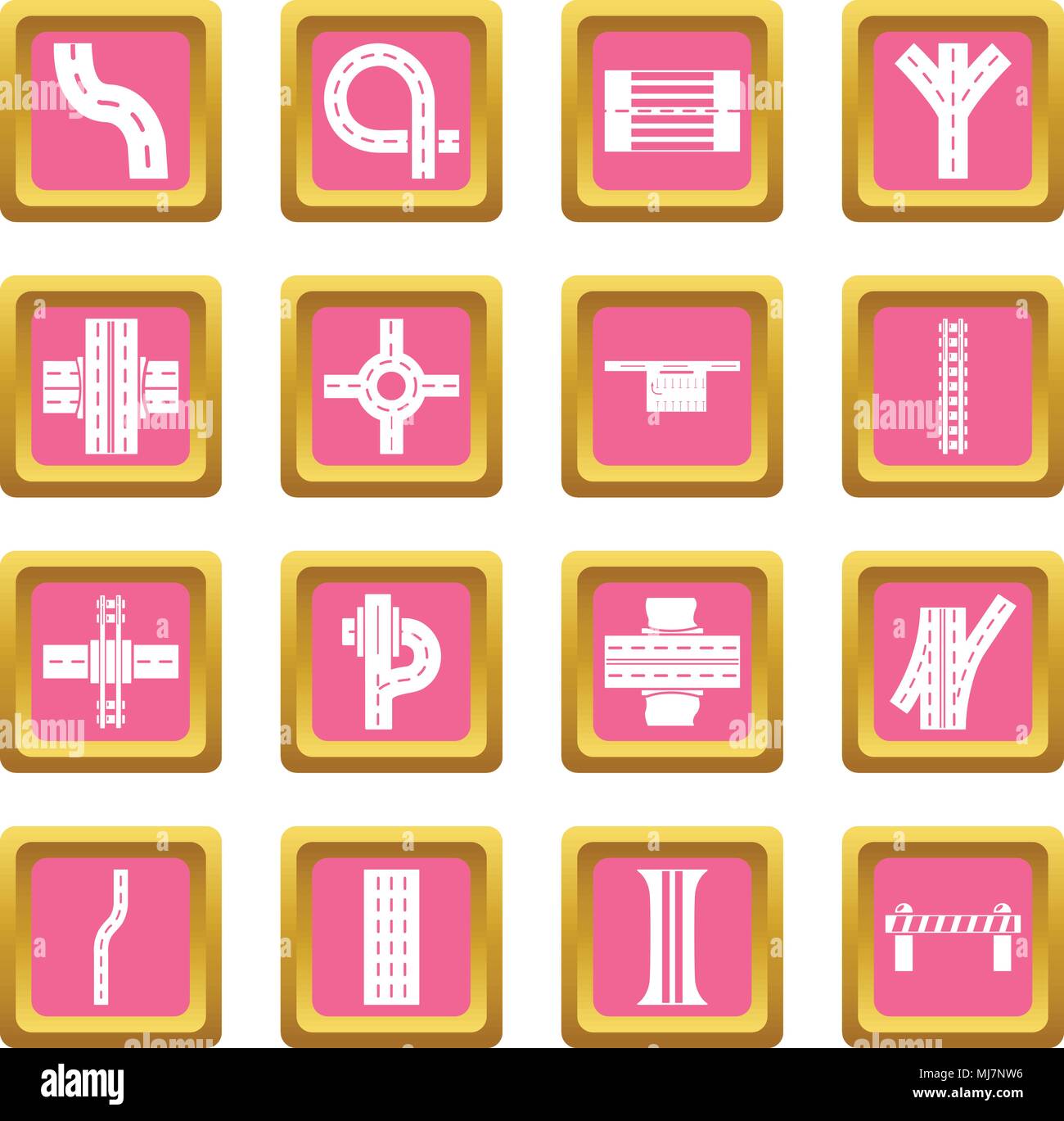 Road parts constructor icons set pink square vector Stock Vector