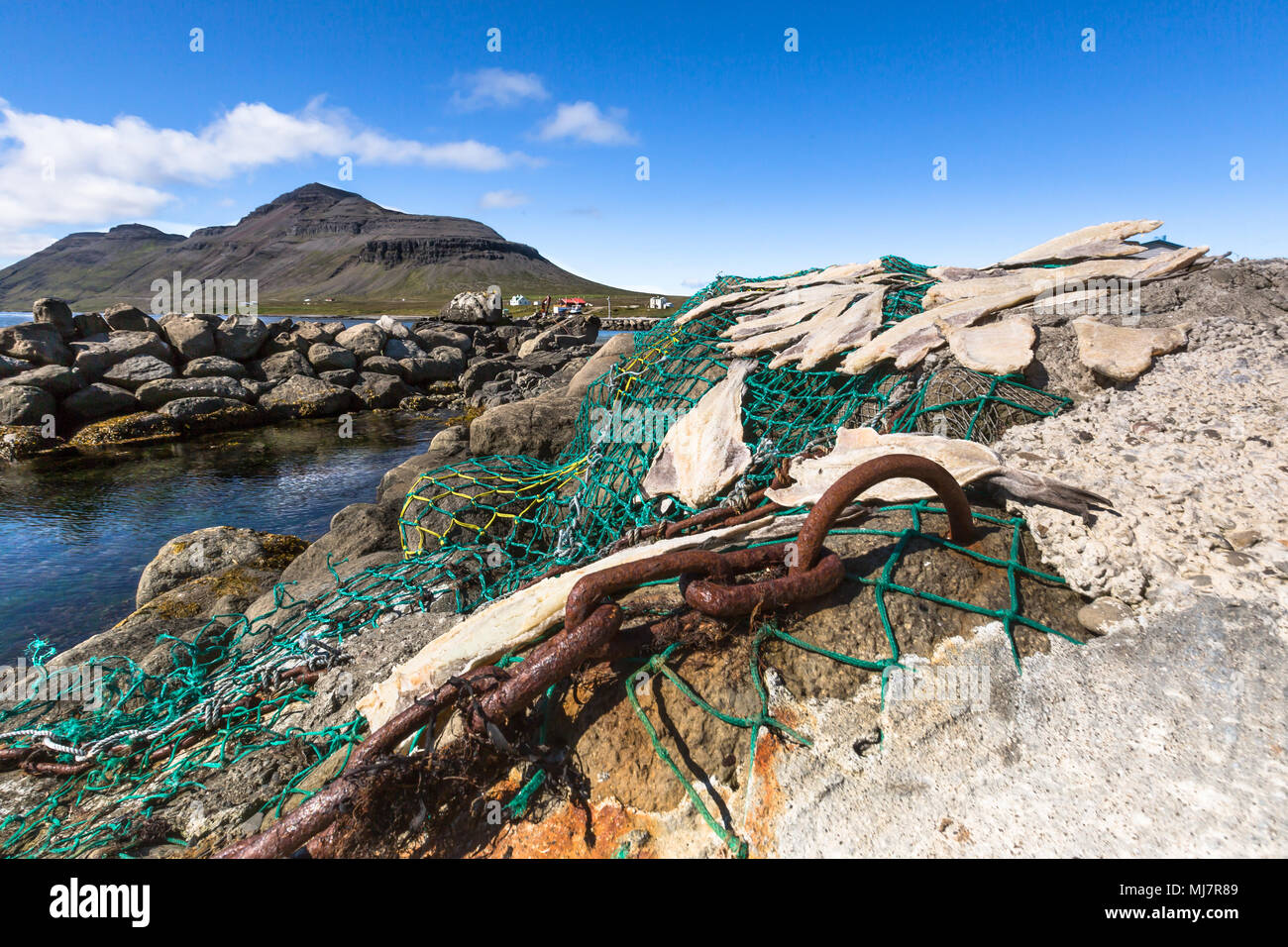 Gjögur is a remote fishing village at Reykjafjörður fjord in Strandir region on the Westfjords. The village looks different from other villages in Ice Stock Photo