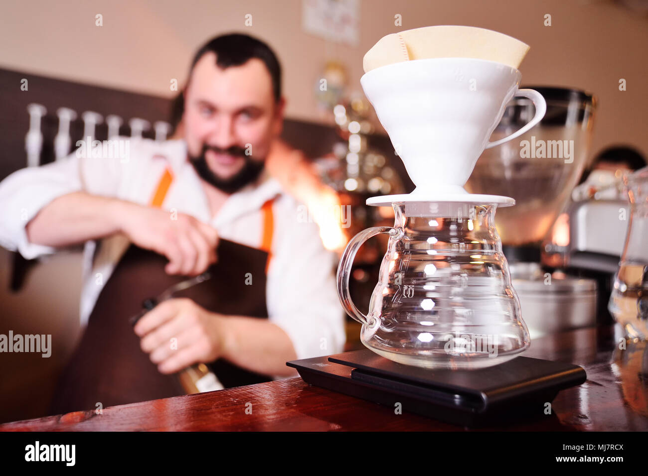 Drip coffee or pour-over coffee on the scale and professional coffee  equipment Stock Photo - Alamy