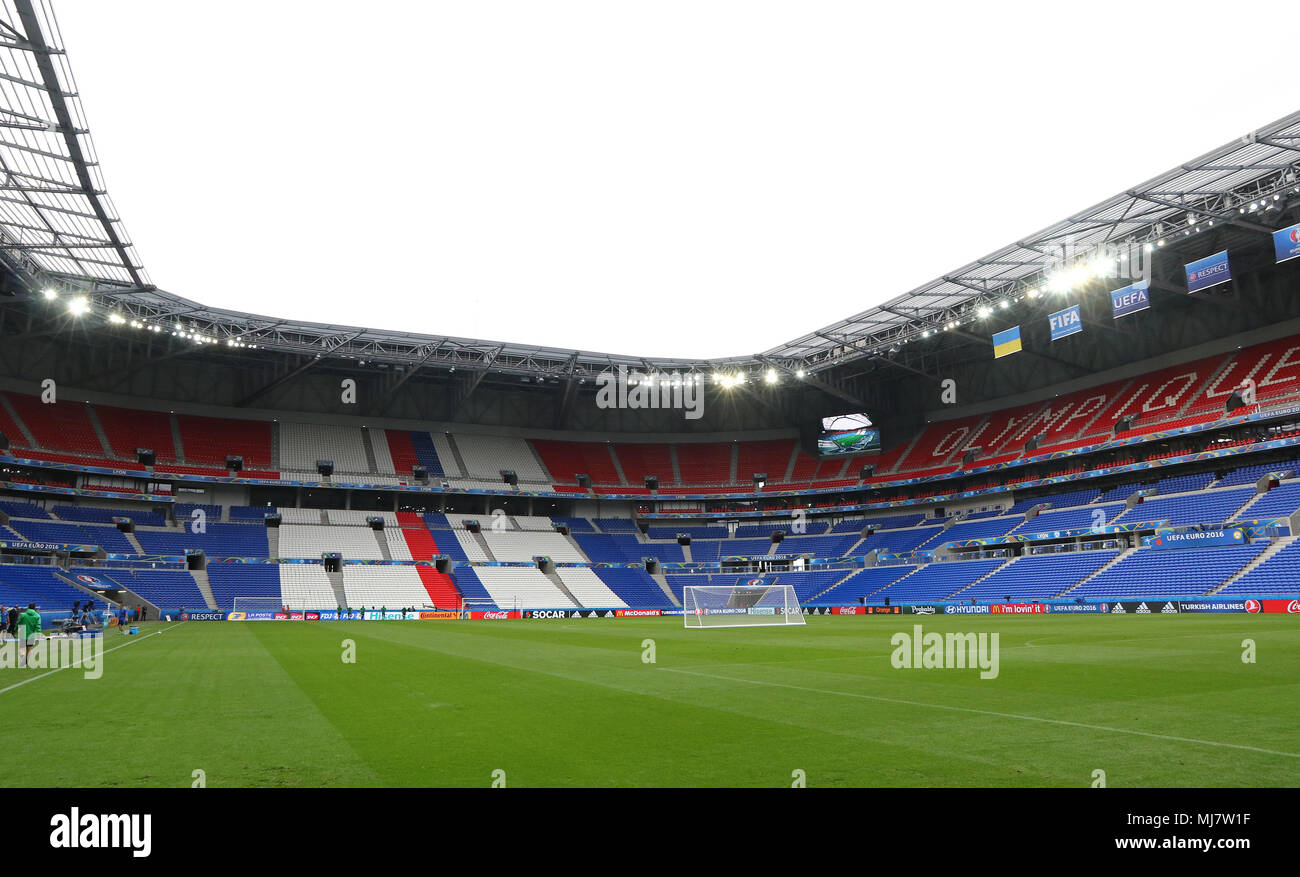 LYON, FRANCE - JUNE 15, 2016: Panoramic view of Stade de Lyon (Parc Olympique Lyonnais) during Training session of Ukraine National Football Team befo Stock Photo