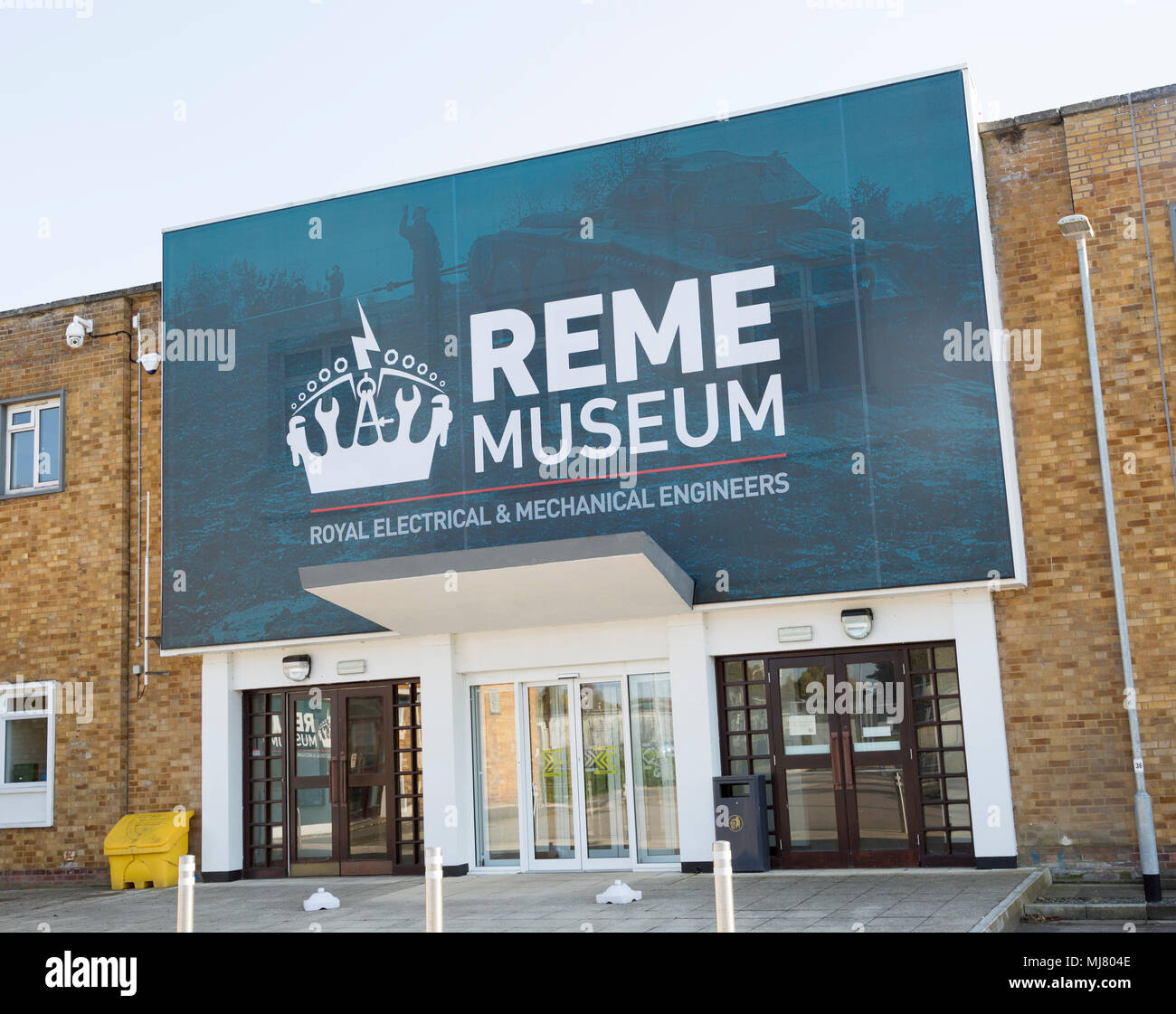 Sign at entrance to REME museum, MOD Lyneham, Wiltshire, England, UK