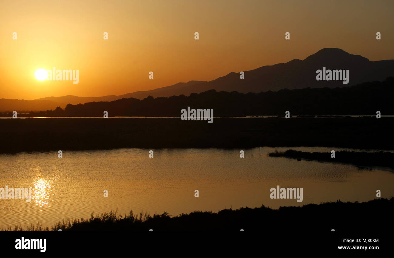 Sunset of the National Park of Amvrakikos Wetlands, Greece Stock Photo
